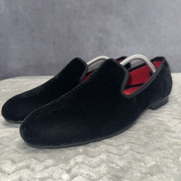 Handmade FERUCCI Men Plain Black Velvet Slippers loafers Mens Size 13 Slip On main image 3